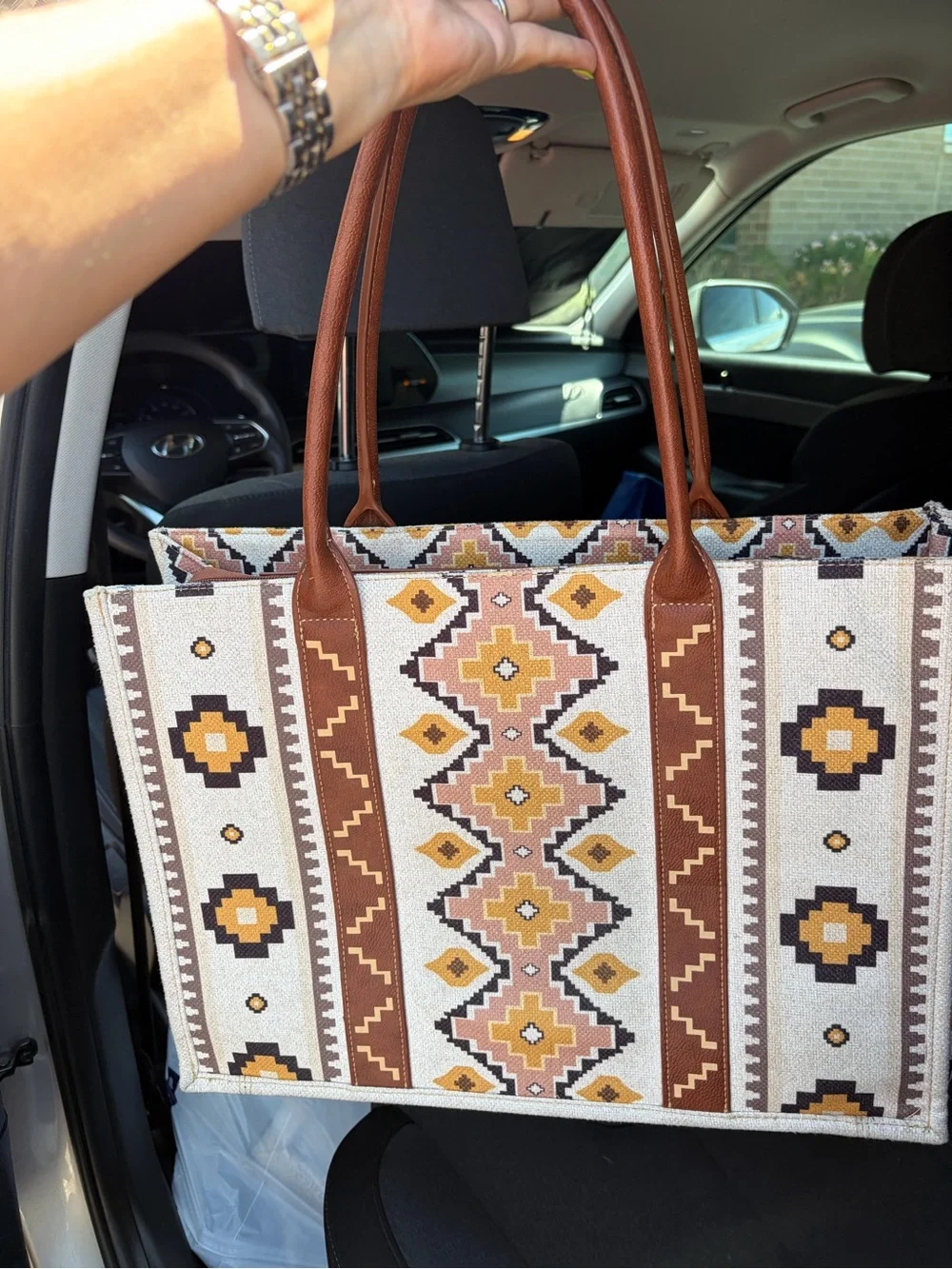 Wrangler Cream, Brown & Yellow Aztec Tote